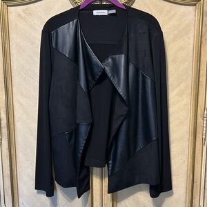 Calvin Klein Black Faux Leather & Suede Open Front Waterfall Jacket M/L